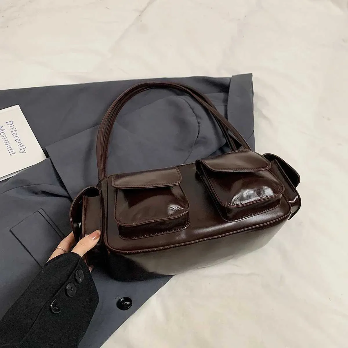 LEFTSIDE Petit sac à bandoulière en cuir PU à double poche pour sous-vêtements 2024 Y2K Nouveau sac à main et portefeuille pour femme Y241216_voghion.com