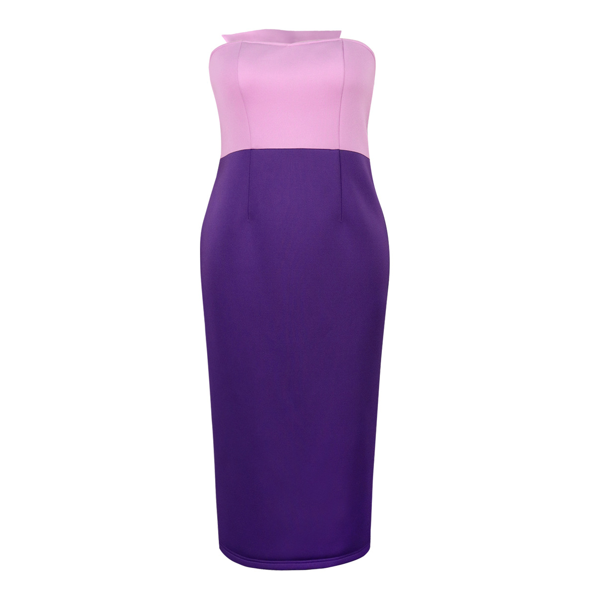 Women's large size color matching dress personality bow high waist slimming chest one-step skirt_voghion.com