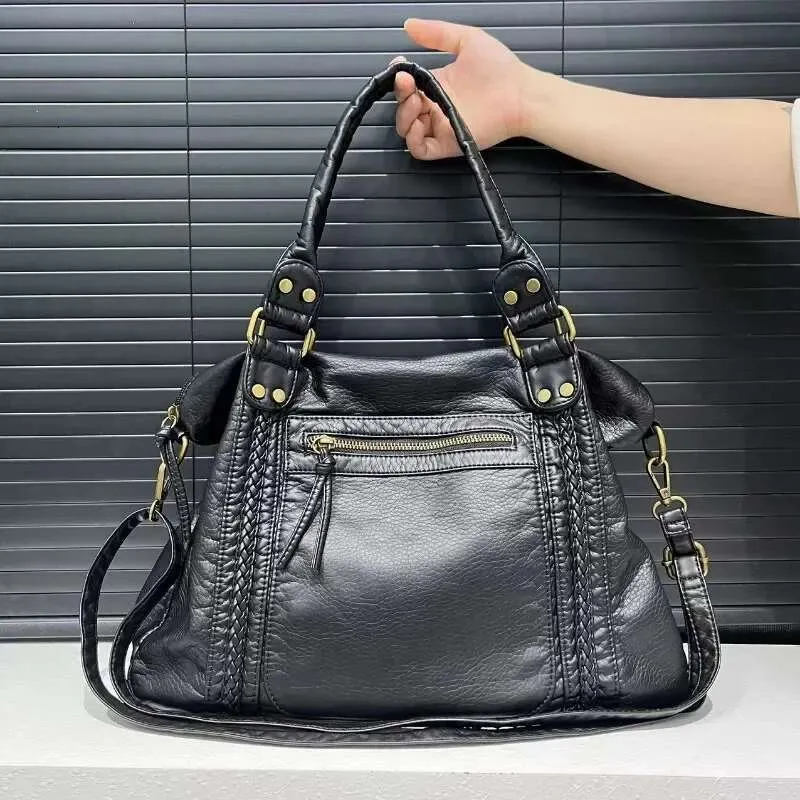 Elegant Y2k Motorcycle Shoulder Bag Large Retro Washed Handbag_voghion.com
