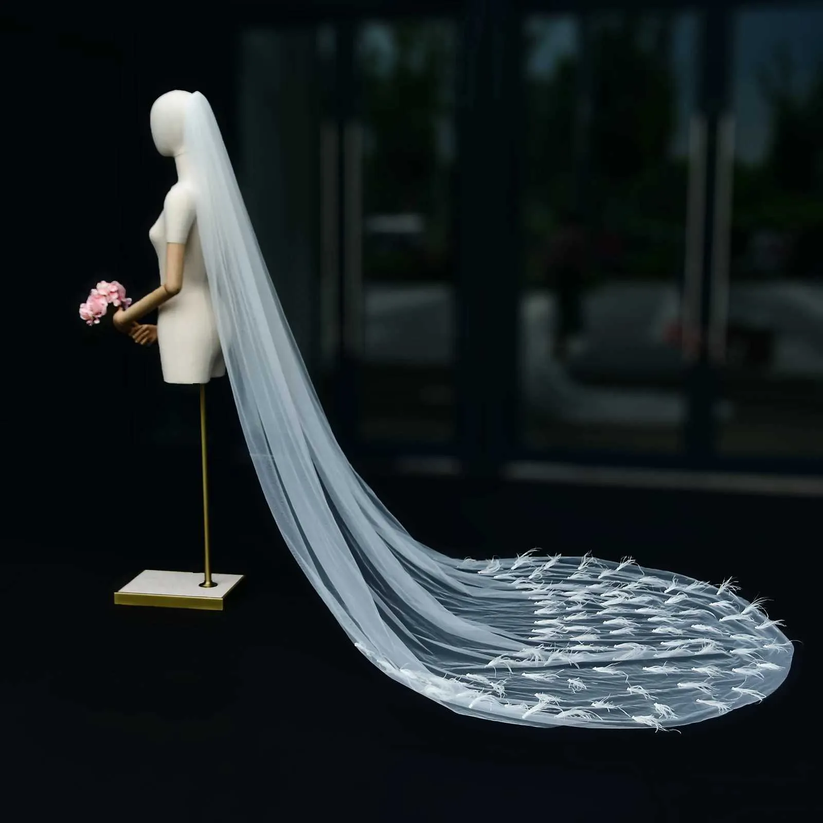 Gioielli V22, 1 strato di piume, perline, cattedrale, matrimonio, con pettine, accessori per capelli da sposa, velo di seta Medine_voghion.com