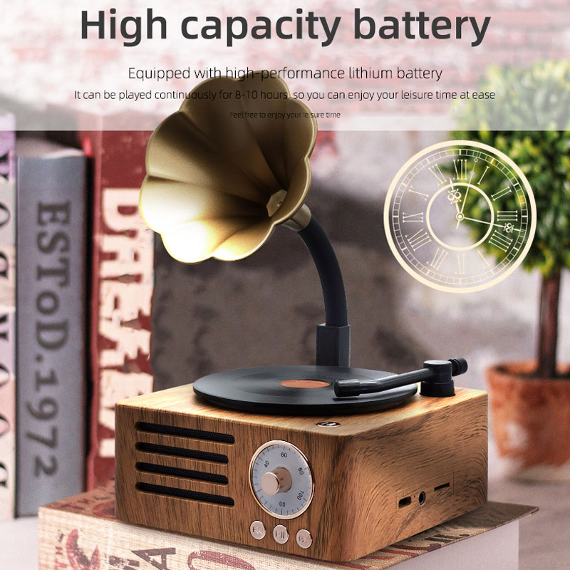 Radio retrò Mini radio FM portatile Bluetooth Speaker MP3 Music Box Giradischi vintage con microfono Supporto TFCard/AUX Play_voghion.com