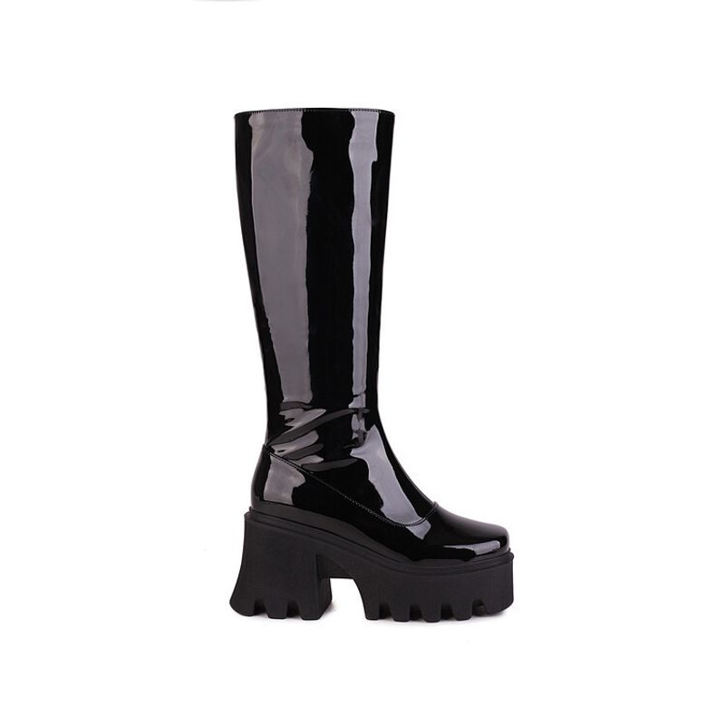 New long boots with round heads, thick soles and side zippers for women_voghion.com