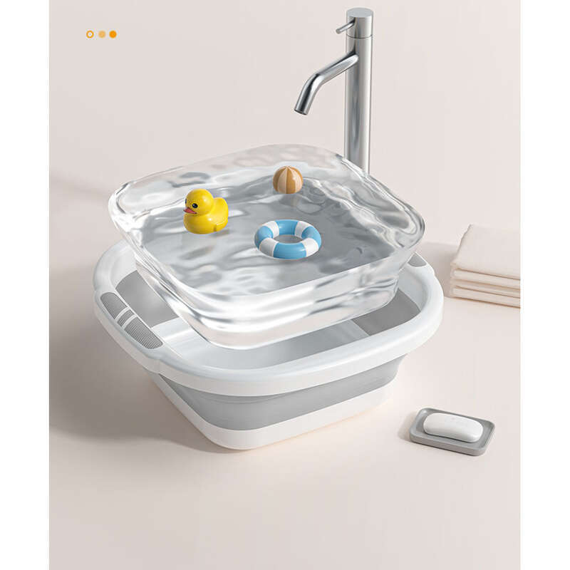 Liela, sabiezināta, salokāma izlietne kāju mazgāšanai, pārnēsājama ceļojumu veļas mazgātava, kvadrātveida plastmasas izlietne_voghion.com