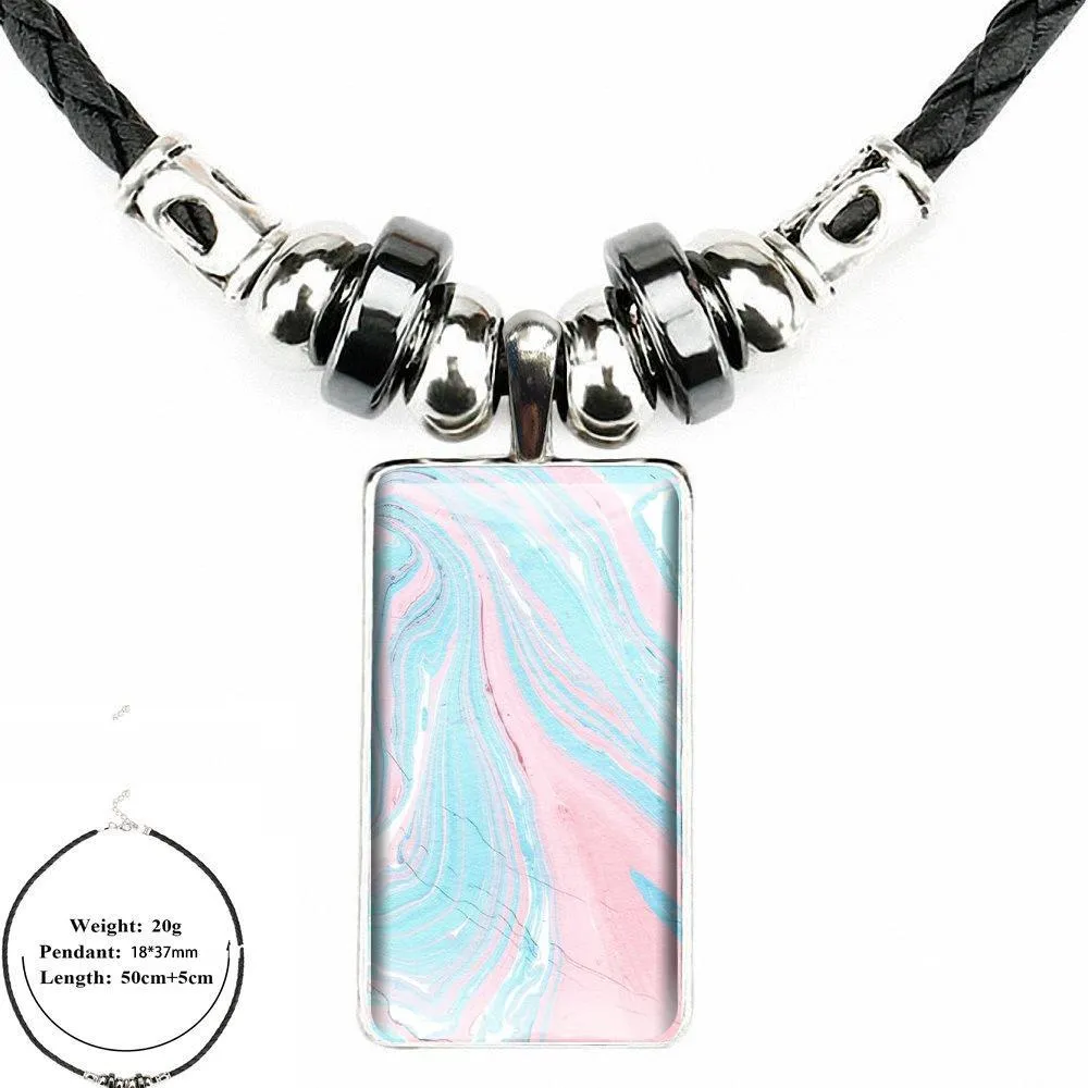 Marmoroptik Anhängerkette Für Mädchen Rosa Und Türkis Schmuck_voghion.com