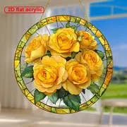 Acchiappasole Golden Rose - Arte in acrilico colorato da 8". Decorazione floreale primaverile per ingressi di case coloniche o regalo prezioso per donne._voghion.com