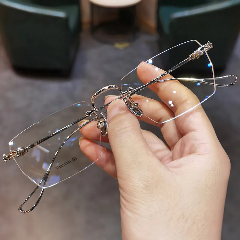 Mode kantløse læsebriller Anti blåt lys blokerende stel Kvinder Mænd Ultralight Business Presbyopia Eyeglasses 0 1.0_voghion.com