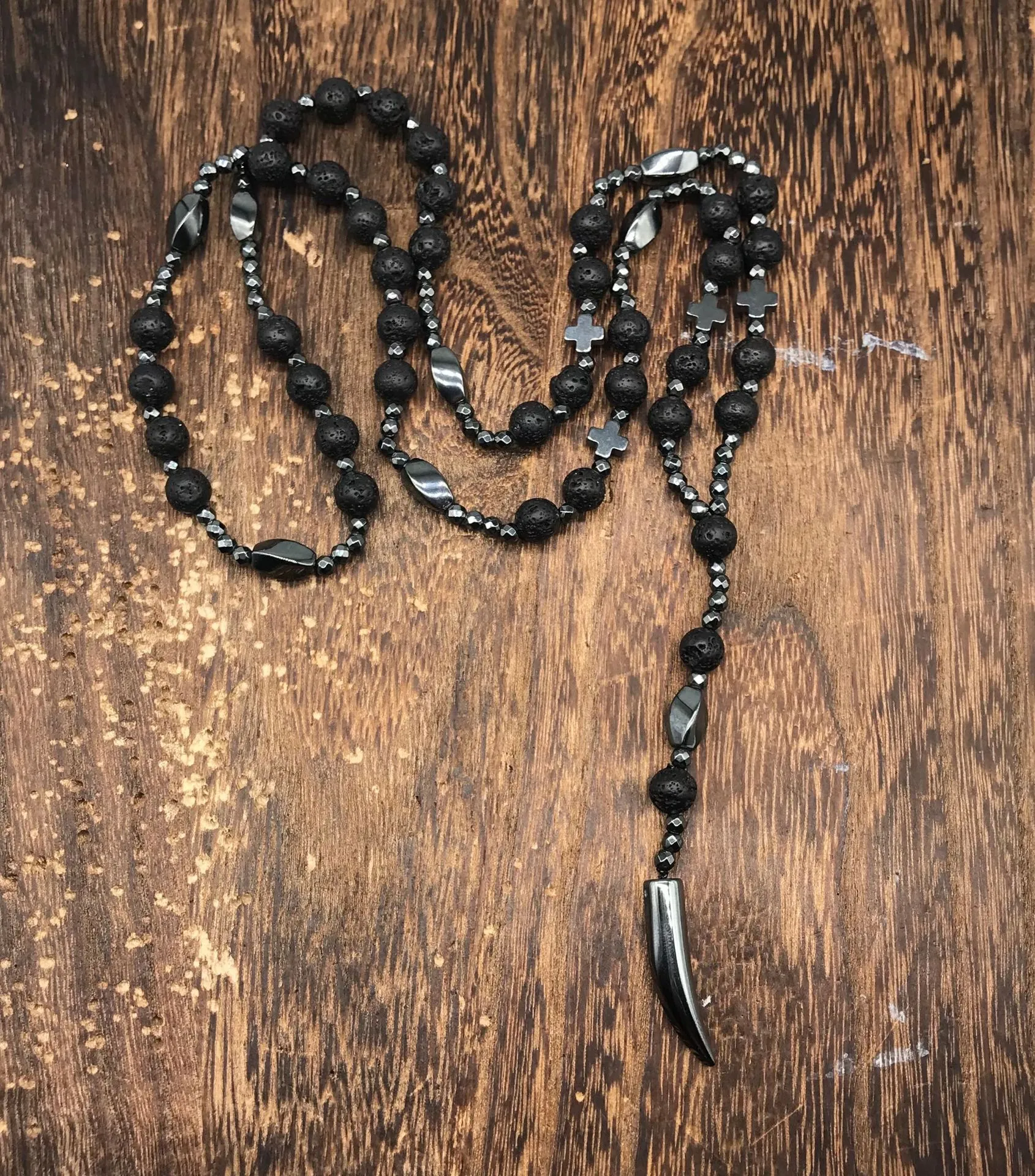 Colliers pendentifs en hématite pour hommes, croix, chapelet, collier de perles, crucifix, pour lui, père, bijoux religieux_voghion.com