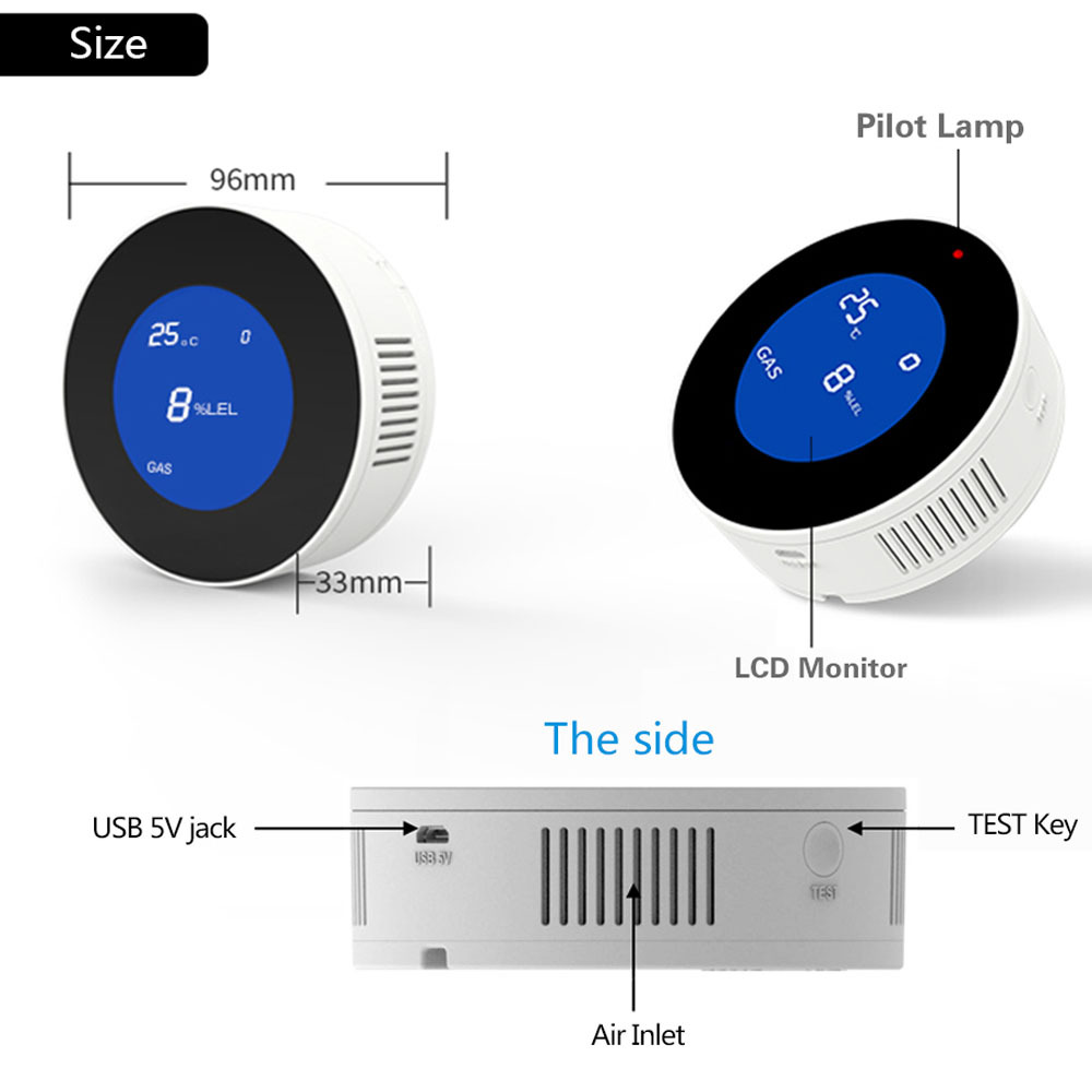 Tuya WiFi GAS GPL Sensore di perdite Allarme Rilevatore di sicurezza antincendio Sensore di perdite Supporto per protezione casa intelligente Temperatura Smartlife_voghion.com
