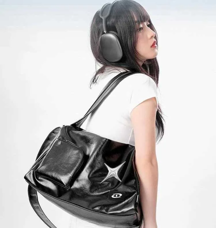 Sier Y2k S For Women Aesthetic Designer Large Capacity Shoulder Bag Commuter Pu Leather Shopper Handba241211_voghion.com