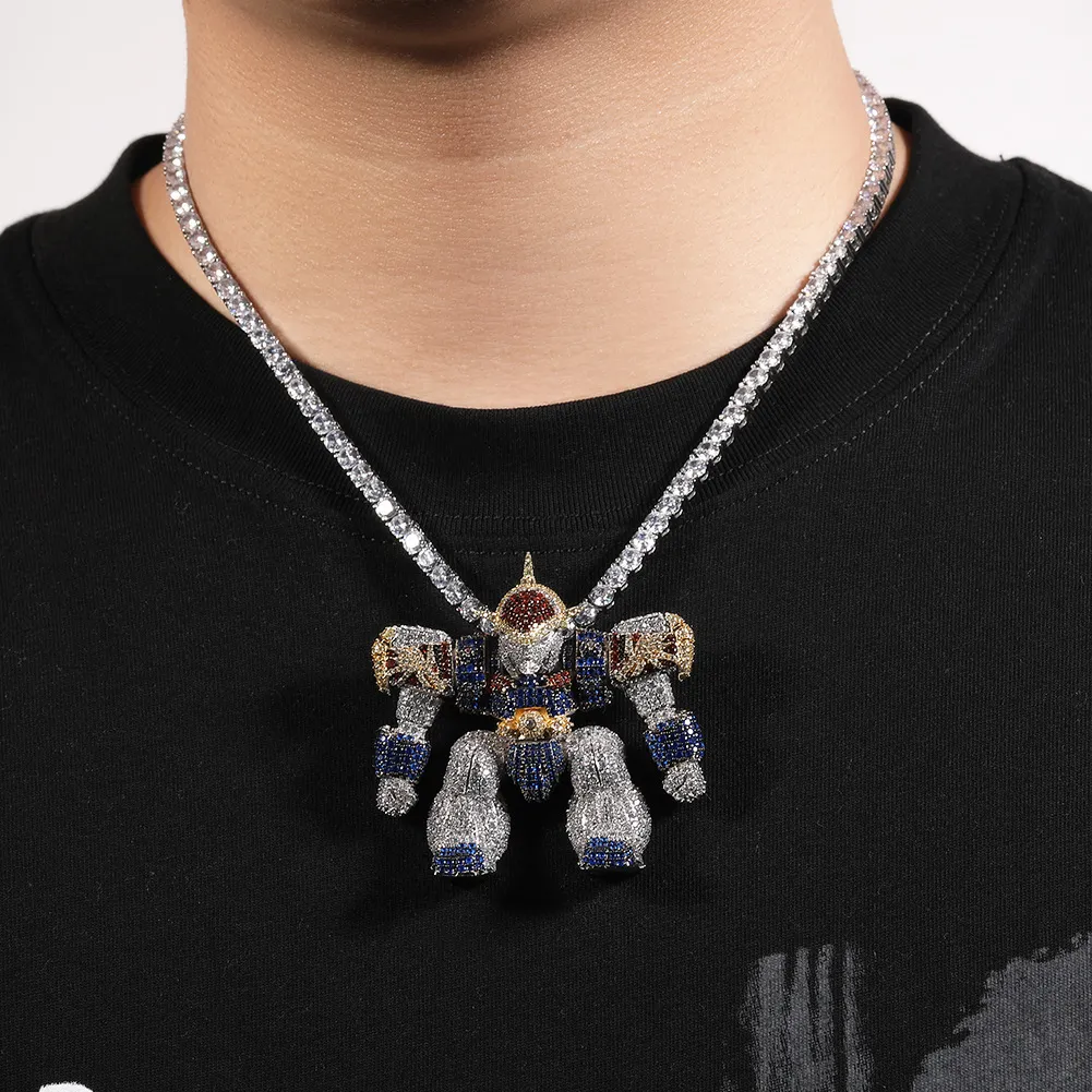 Hip Hop 3D Robot Ciondolo Bling Zirconia Vero Oro Placcato Collana Uomo Gioielli_voghion.com