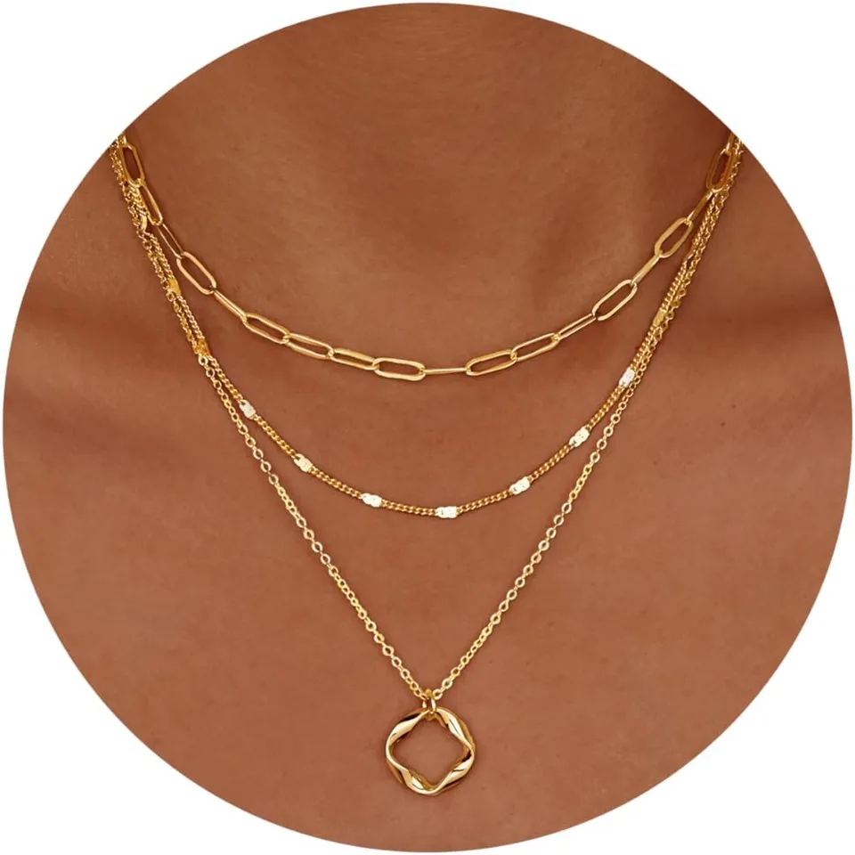 Collier superposé avec pendentif pour femme plaque or argent_voghion.com