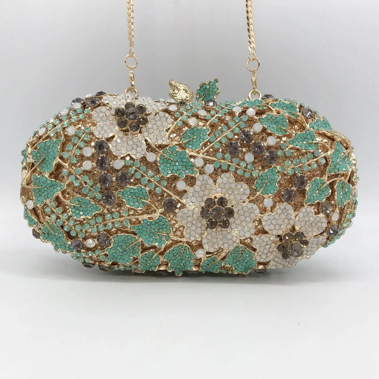 Women Green Color Crystal Evening Bags Bridal Wedding Party Rhie Minaudiere Handbags Ladies Gala Dinner Stone Clutch_voghion.com