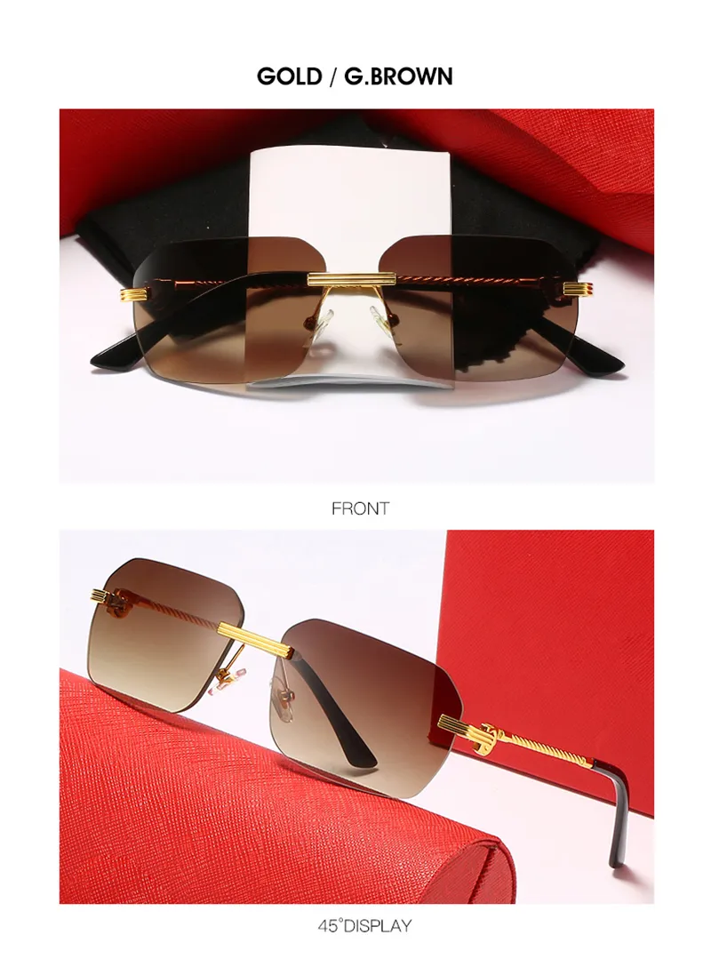 Cartr classique femme lunettes de soleil montures de lunettes de myopie sans monture lentille dégradé nuances de thé profond affaires essentielles_voghion.com
