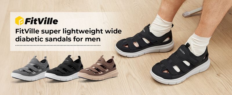 FitVille Herrsandaler Breddade Diabetes Herr Fritidsskor Lätta för Plantar Fasciitis Bågstöd Lindring Smärta_voghion.com
