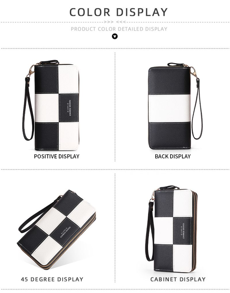 Lange Hand Mädchen dreifarbige Spleißen einfache Reißverschluss Handy Geldbörse Brieftasche_voghion.com