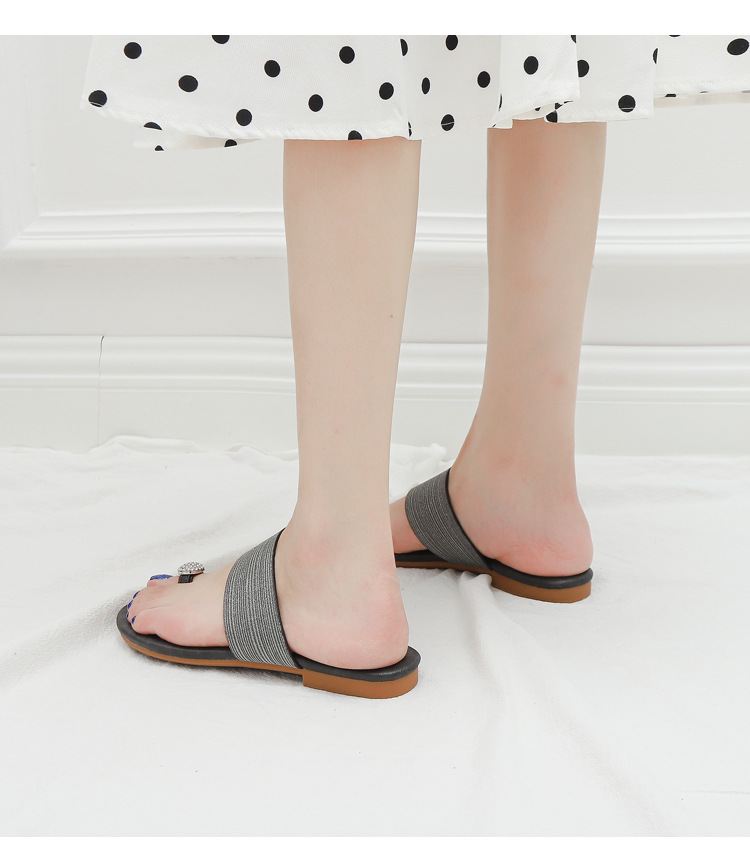 Sandali piatti da donna, comodi sandali con strass con suola morbida per abbigliamento esterno, pantofole da spiaggia pigre alla moda, di grandi dimensioni_voghion.com
