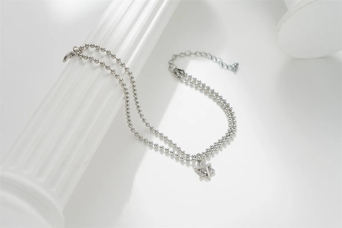 Pulseras de eslabones, joyería de moda, regalos, bola de metal bicapa, pulsera colgante de estrella de seis puntas de alta calidad para mujeres, hombres, fiesta_voghion.com