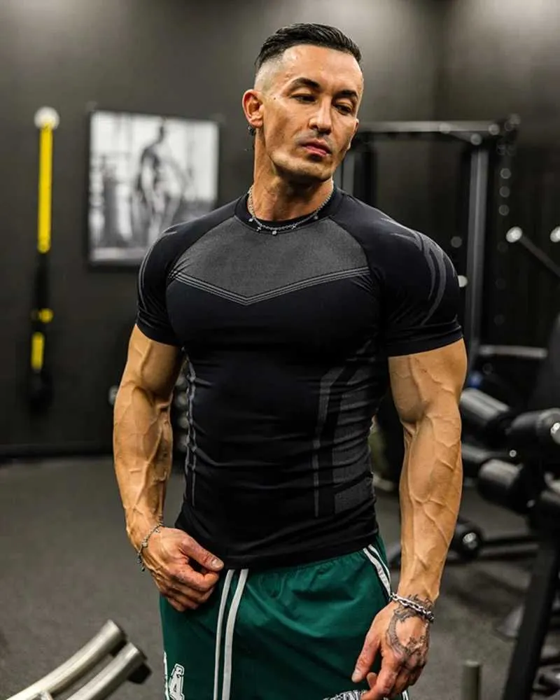 T-shirt de compression à manches courtes pour homme, séchage rapide, pour vélo, course à pied, entraînement, vêtements de sport, W250317_voghion.com