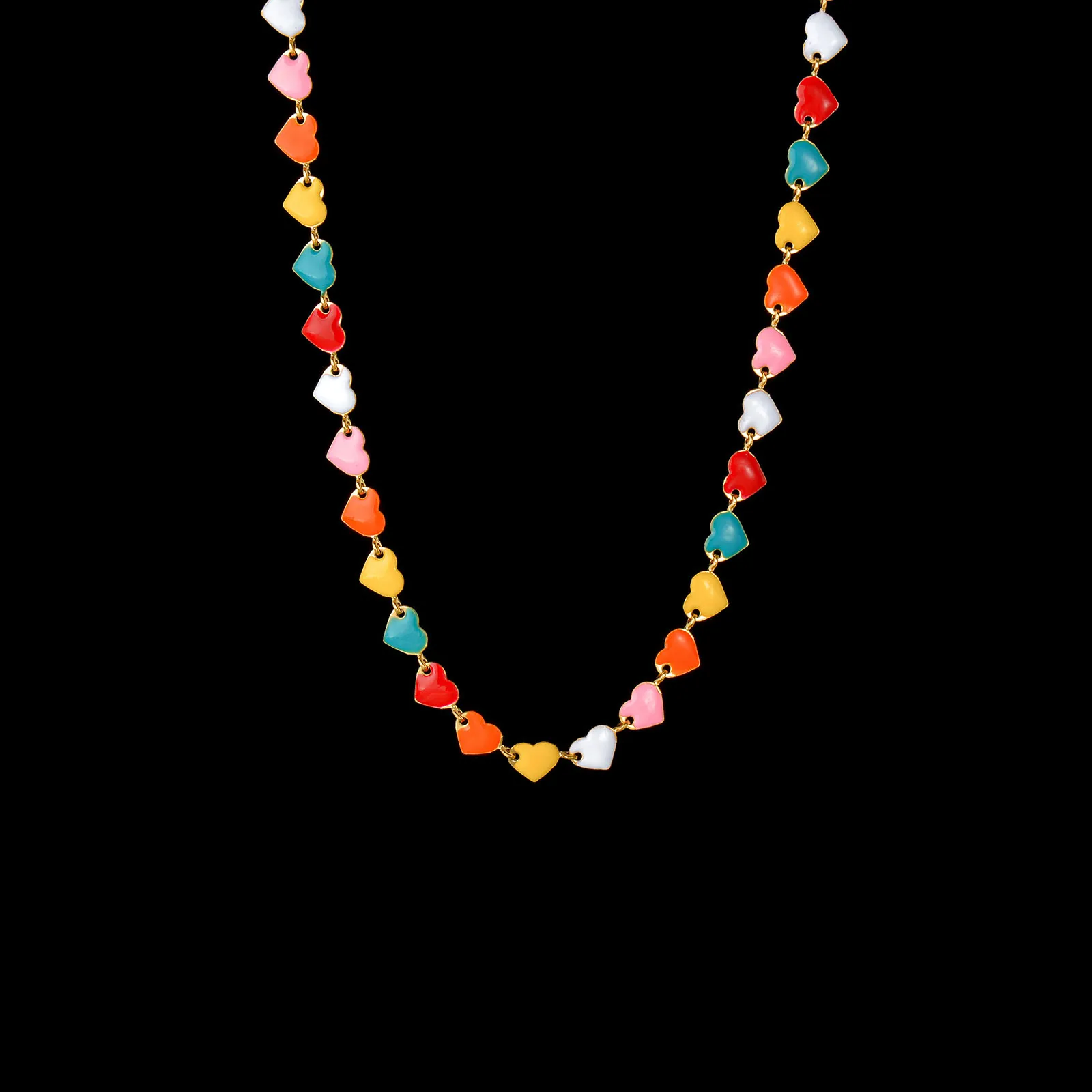 Collane con ciondolo in acciaio inossidabile 304 Collana elegante color oro multicolore Smalto Luna Cuore Gioielli da donna Regalo_voghion.com