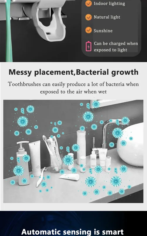 Toothbrush Holders Toothpaste Dispenser Solar Energy Bathroom Storage Box Multifunction USB Charge_voghion.com