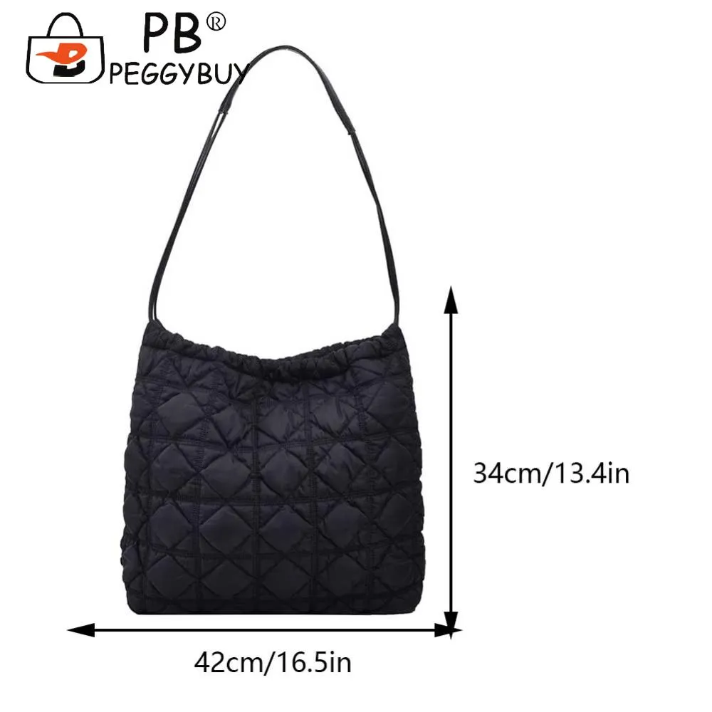 Damen Dia Gesteppter Eimer Große Kapazität Plissee Wolke Kordelzug Unten Hobo Gepolsterte Schulter Herbst Winter Tasche_voghion.com