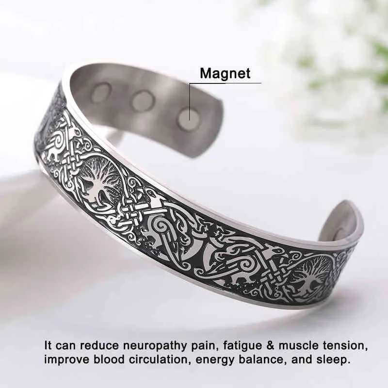 Skyrim Viking Bangle Endlos Love Buttons Tree of Life Birds Edelstol Manschett Magnéitesch Therapie Bracelet Männer Fraen_voghion.com