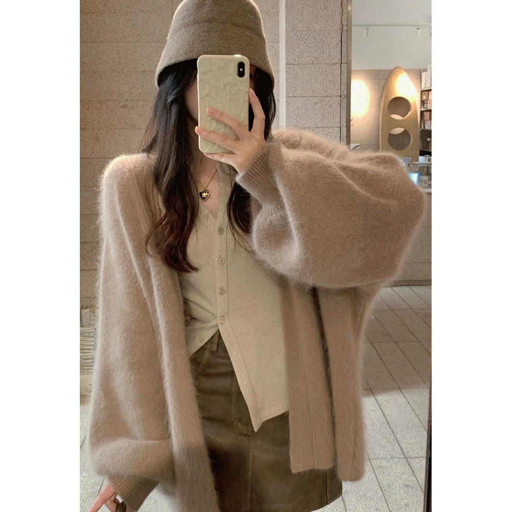 Fluffy Gentle Soft Mink Velvet Sweater Women, Loose Lazy Style, High-end Feel, Knitted Cardigan For Spring, Autumn, And