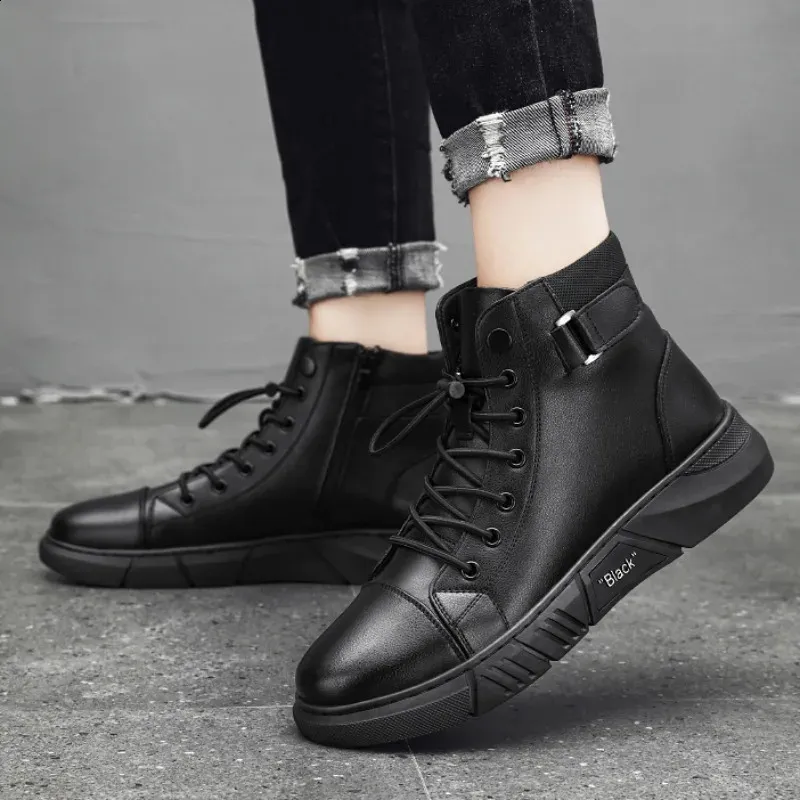 Motorcycle High Top Boots Leather Waterproof Men Safety Boots_voghion.com
