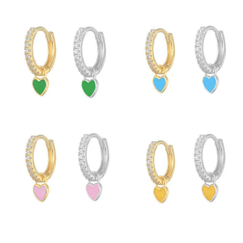 BOAKO placage boucles d'oreilles avec mignon bonbon néon émail coeur breloque goutte boucle d'oreille couleur or argent pour les filles L220614_voghion.com