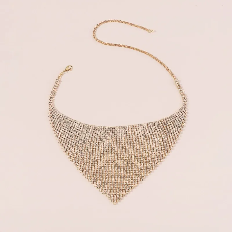 Chains Wide Crystal Bib Collar Necklace Rhinestones Choker Full Clavicle Chain Jewelry For Drop_voghion.com