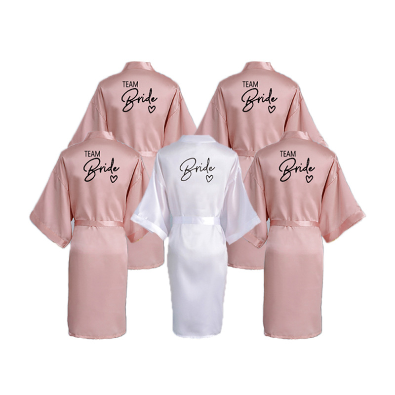 Bride TEAM Bridal Group Morning Women's Sleeping Robes Makeup Wedding Simulation Silk Bathrobe_voghion.com