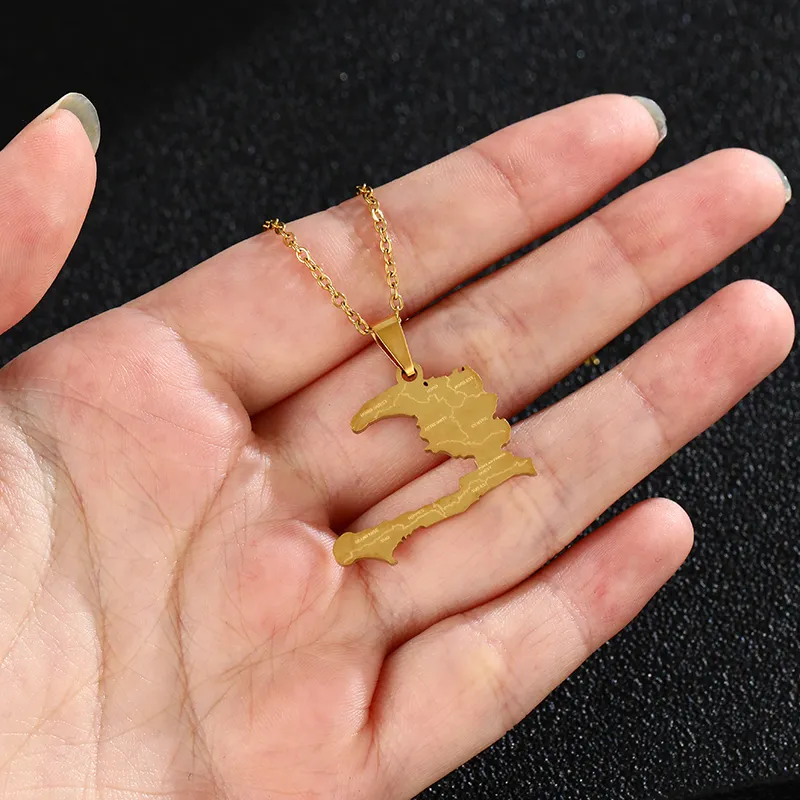 Anhänger Halsketten Haiti Landkarte mit Staatsnamen Frauen Lass Goldfarbe Ethnische Party Engagement Edelstahl_voghion.com