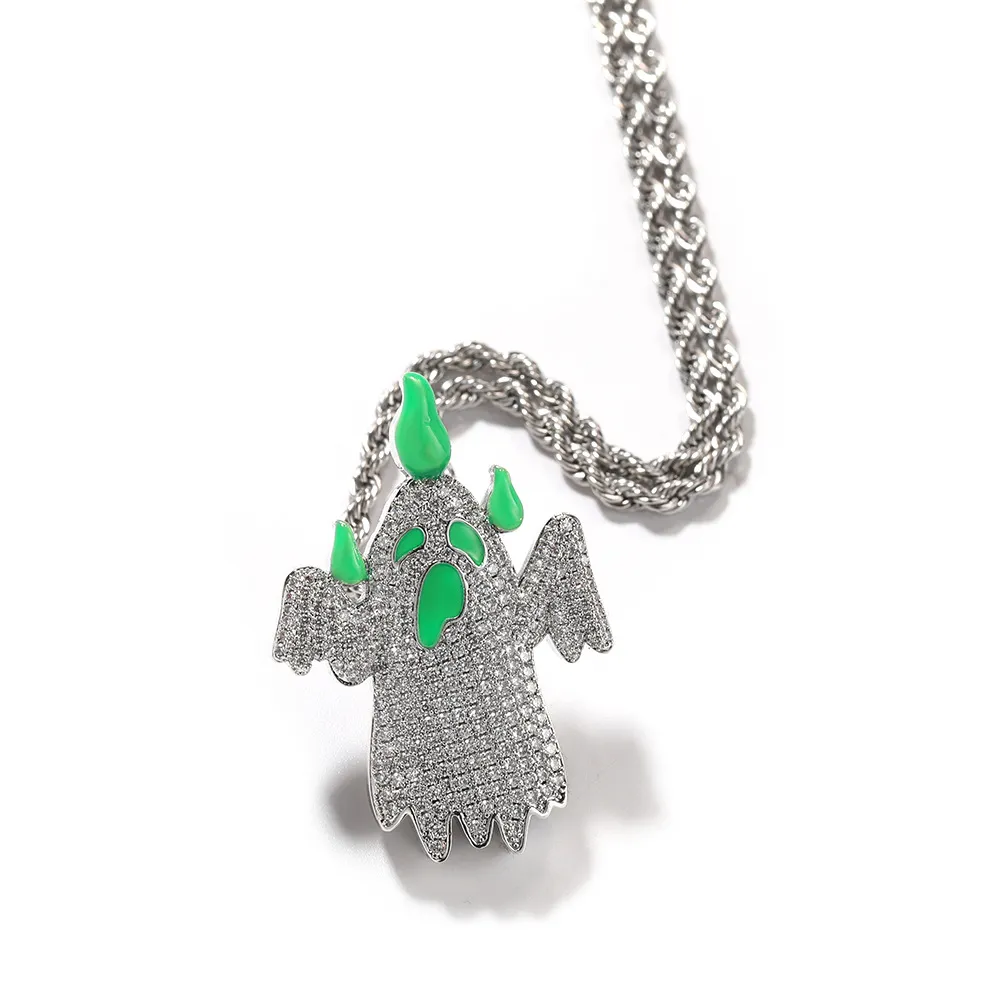 Hiphop Drip Oil Ghost ripatskaelakee, pimedas hele, täis blingiga tsirkoon, päris kullatud ehe_voghion.com