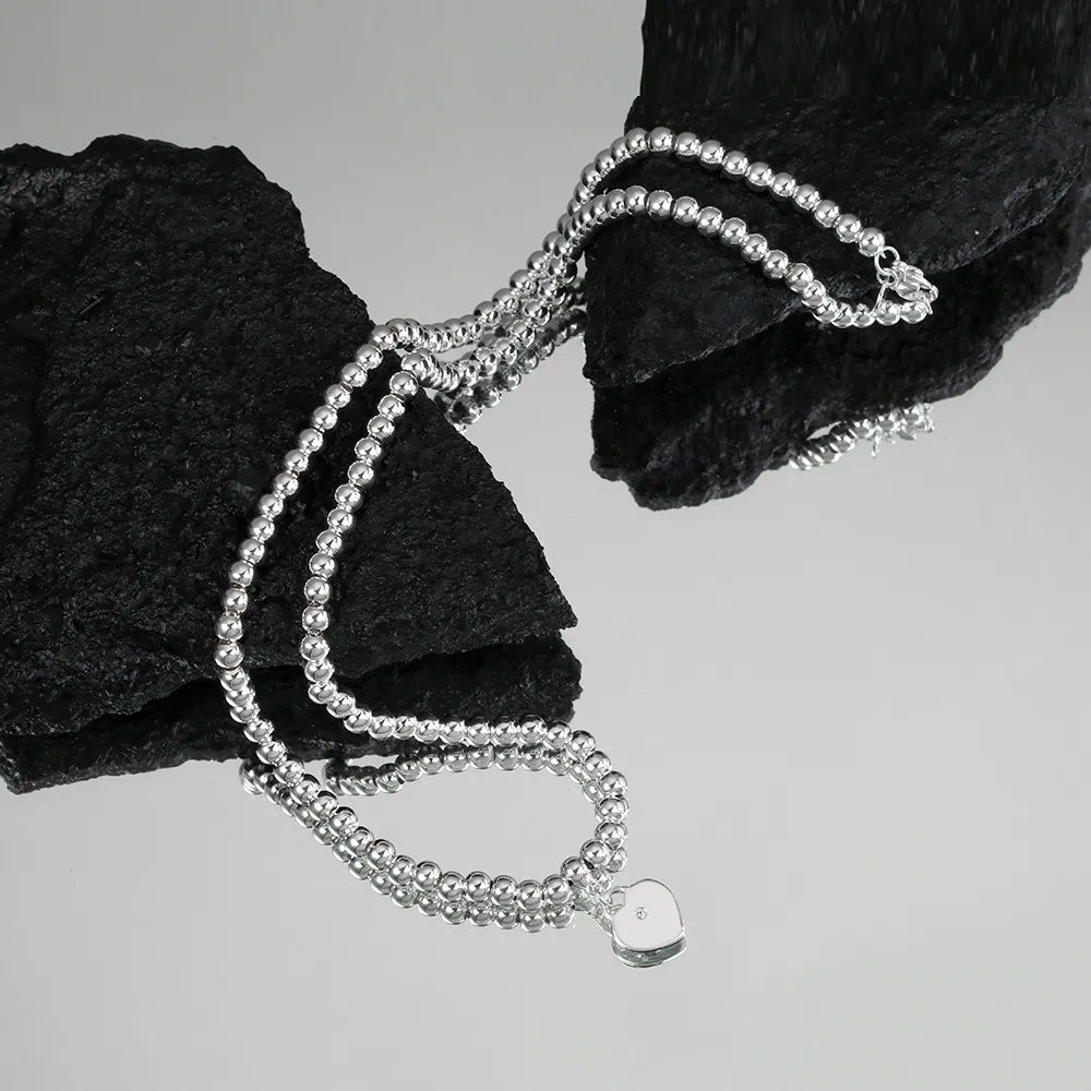 Womens Love Heart Designer Pendant Necklace Jewelry Lovely Cute Pink Blue Beads Sier Link Chain Choker Necklaces Gift_voghion.com