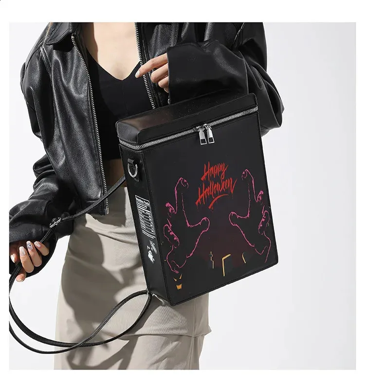Lustiger süßer Schulrucksack für Mädchen, Damen-Handtasche, schwarz, Gothic-Punk-Stil 240912_voghion.com