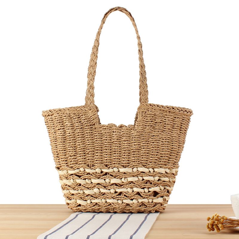 Hohlgewebte aus Papierseil, große Kapazität, versenkte Umhängetasche, Strandurlaubsfoto, gewebte Tasche für Frauen_voghion.com