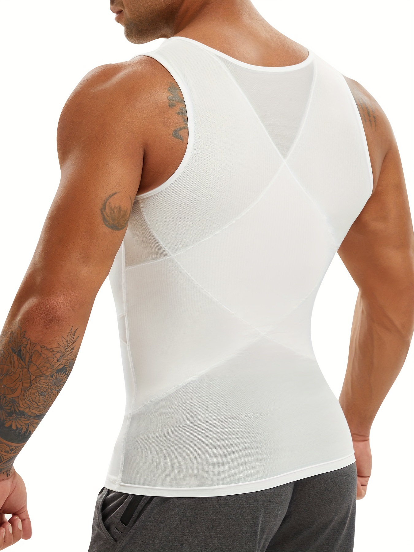 men's clothing vest mesh breathable waist shaping back and abdomen fitness training body shaping vest elastic tights_voghion.com