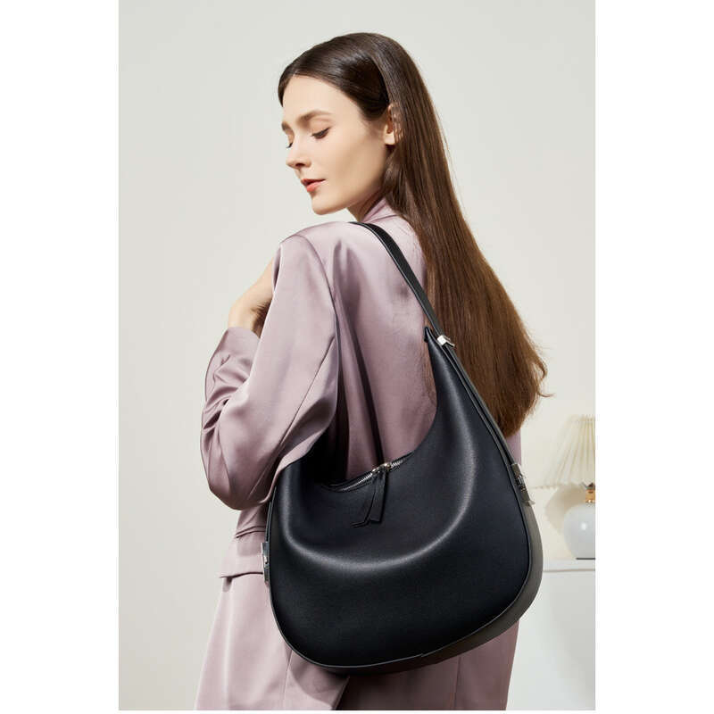 2024 Herbst Nischendesign Rindsleder Unterarm Schulter Crossbody Tote Leder Crescent Bucket Bag, Damentasche_voghion.com