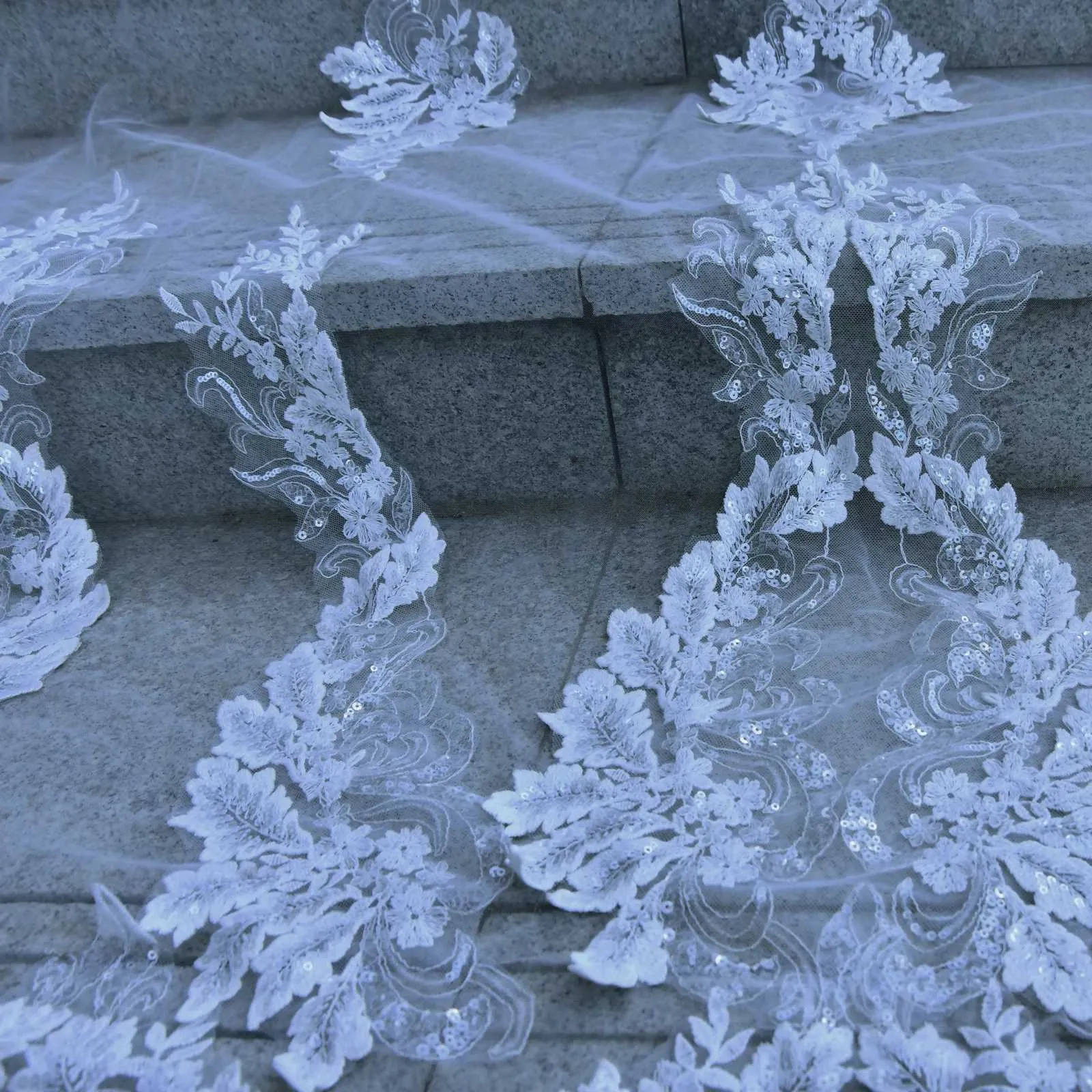 Hair Jwlry V146 Vil Long Cathdral Bridal Vils 1 Tir Lac Appliqus Edg Mantilla Wid Wdding Accssoris For_voghion.com