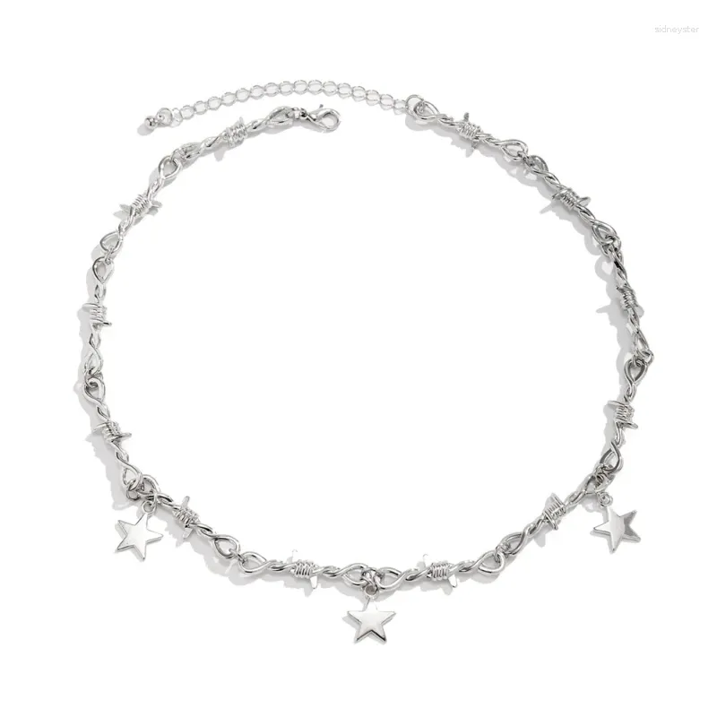 Chains Fashion Star Pendant Necklace Hip Hop Collar Choker Punk Thorn Chain Charm Neck Party Jewelry_voghion.com