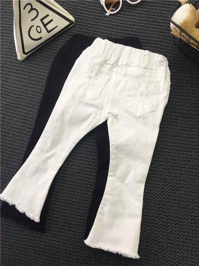 Mother & Kids Children's clothing girls black and white jeans spring new girls spring pants fashion ripped bell-bottom pants_voghion.com