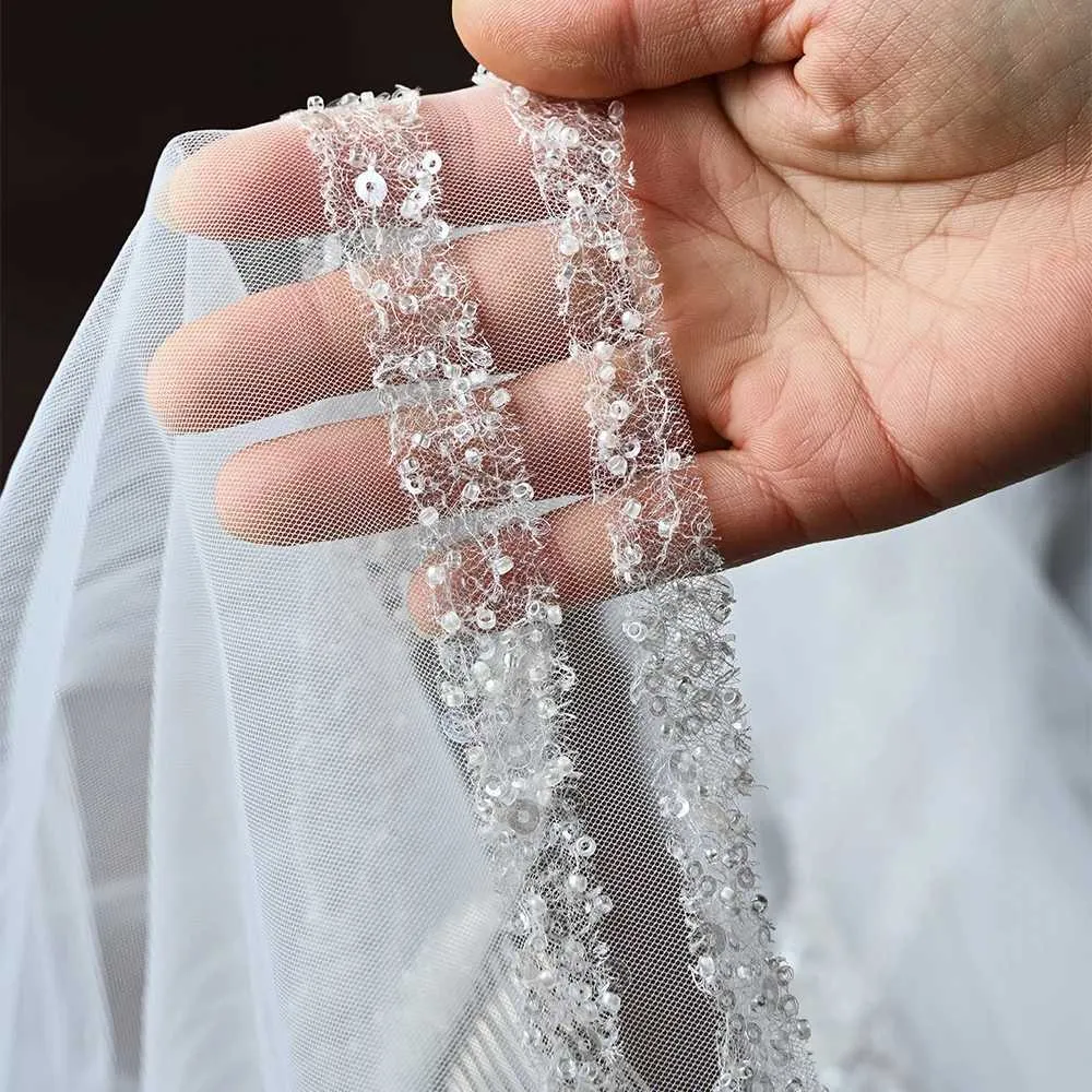 Jewelry Crystal Beaded Wedding Veils With Beading Long Cathedral 1 Tier Bridal Hair Accessories 2024 Summer VP77_voghion.com