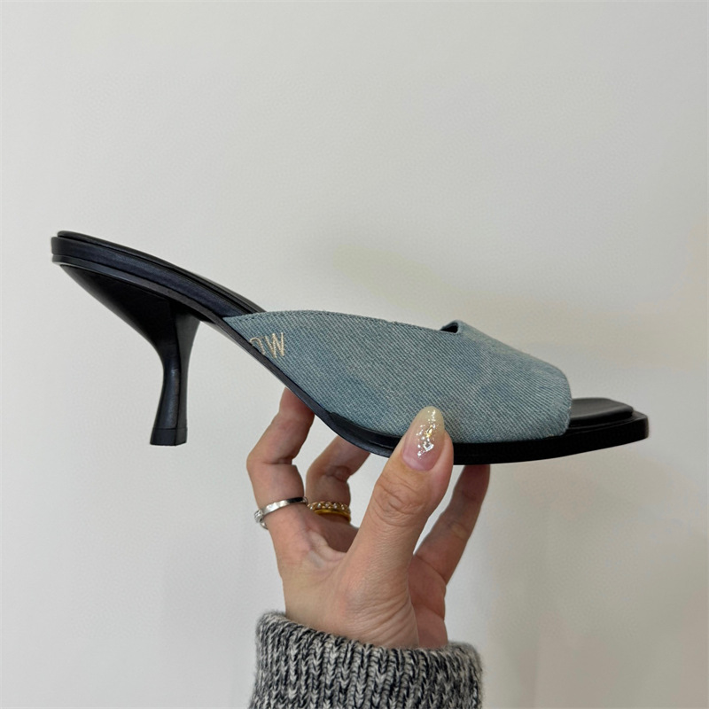 2024 Primavera/Verão Novo Daning Fish Mouth Heel Square Open Toe Couro Genuíno Chinelos Legais Moda Feminina Salto Alto_voghion.com