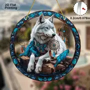 Wolf-Traumfänger aus Acryl mit blauen Federn und Perlen. Perfekt für Schlafzimmer/Wohnzimmer/Außendekoration. Einzigartiges Geschenk für Schwestern/Freunde_voghion.com