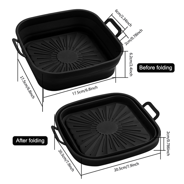 Faltbarer Silikon-Luftfritteusen-Einsatzkorb, quadratische Form, wiederverwendbar, für den Airfryer, Backofen, Lebensmittel, Backen, Pizza, gebratener Topf, Tablett, Küchenzubehör_voghion.com