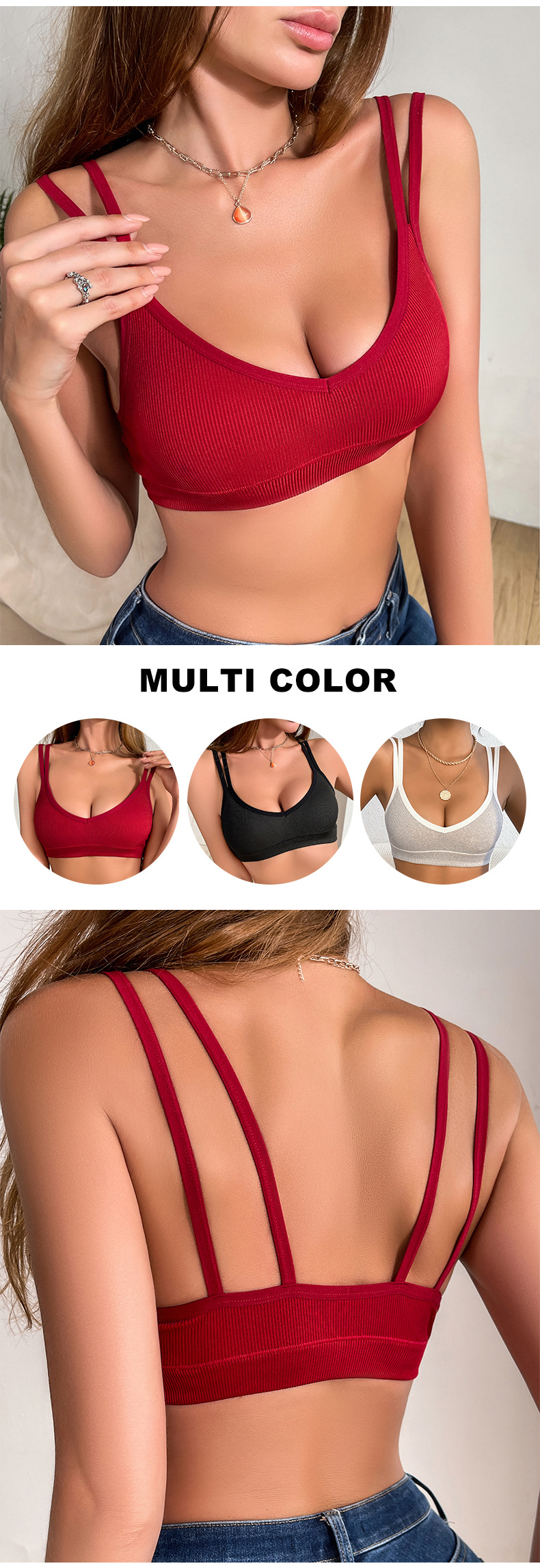 No steel ring, large chest, gathered seamless bra, solid color, comfortable and sexy sports bra_voghion.com