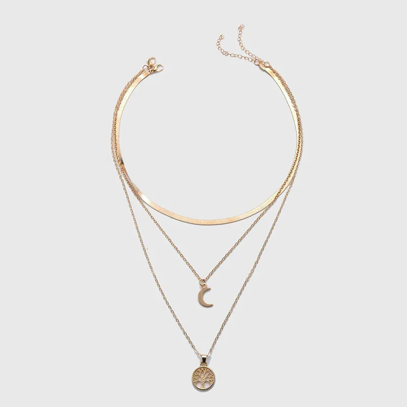 Collane Sterling Sier Triplo strato Collana Luna Pendente Choker Festa Compleanno Regalo Donna Moda Gioielli 230426_voghion.com