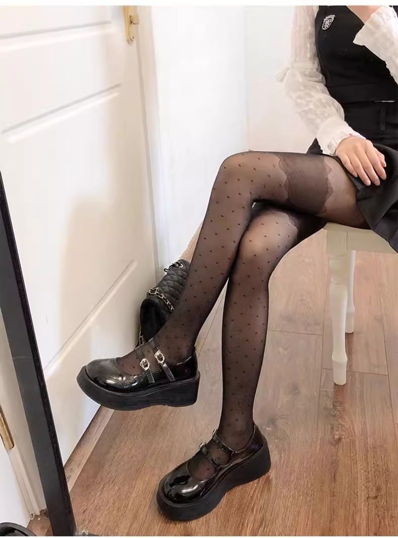 Șosete subțiri unisex ultra-subțiri jk negre cu buline, pentru femei_voghion.com