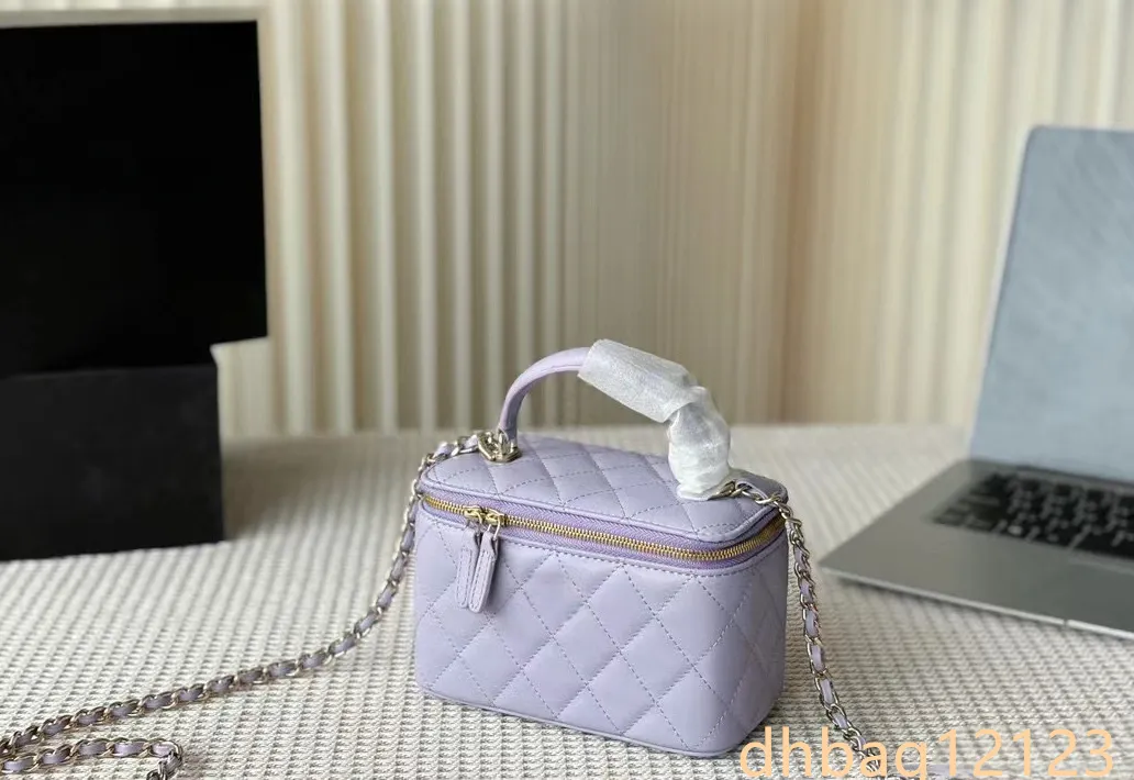 Dames klassieke mini-toilettas designer make-up draagbare schoudergreep leren gewatteerde kruis gouden metalen hardware dia_voghion.com