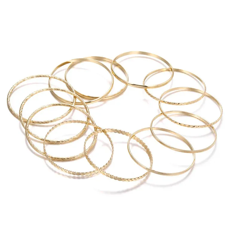 Bracciale 12 pezzi Punk Curb Cuban Chain Set per donne Miami Boho Spesso Oro Colore Charm Bracciali Braccialetti Gioielli di moda_voghion.com